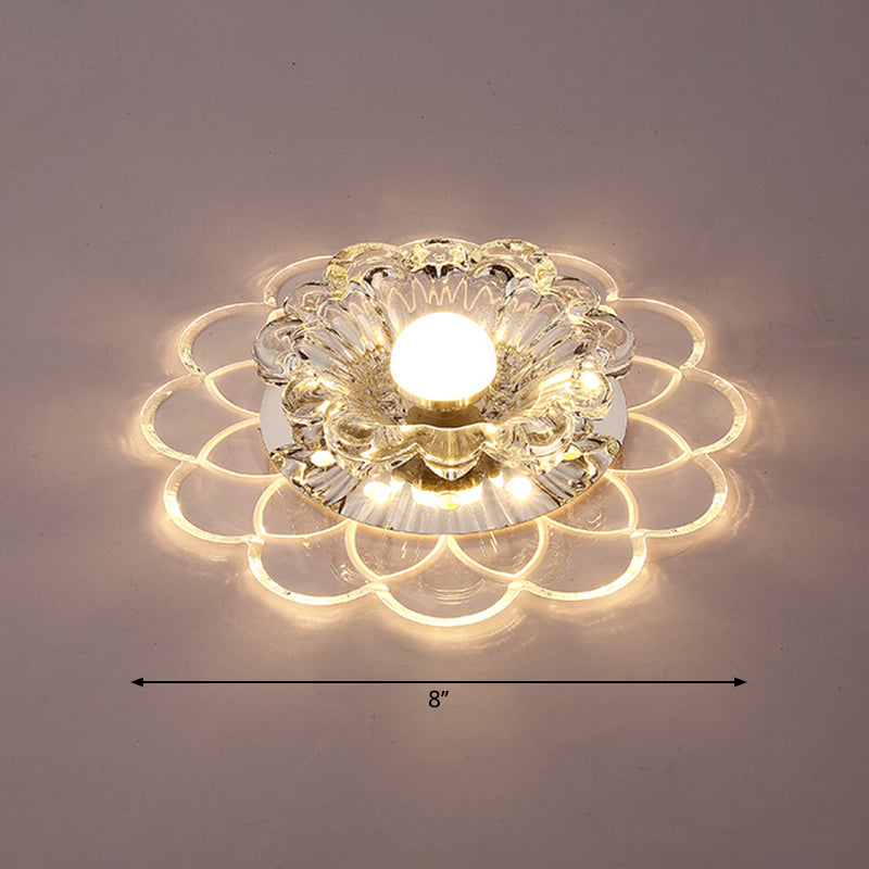 Plafonnier contemporain à motif floral en cristal pour entrée, éclairage encastré à LED en transparent