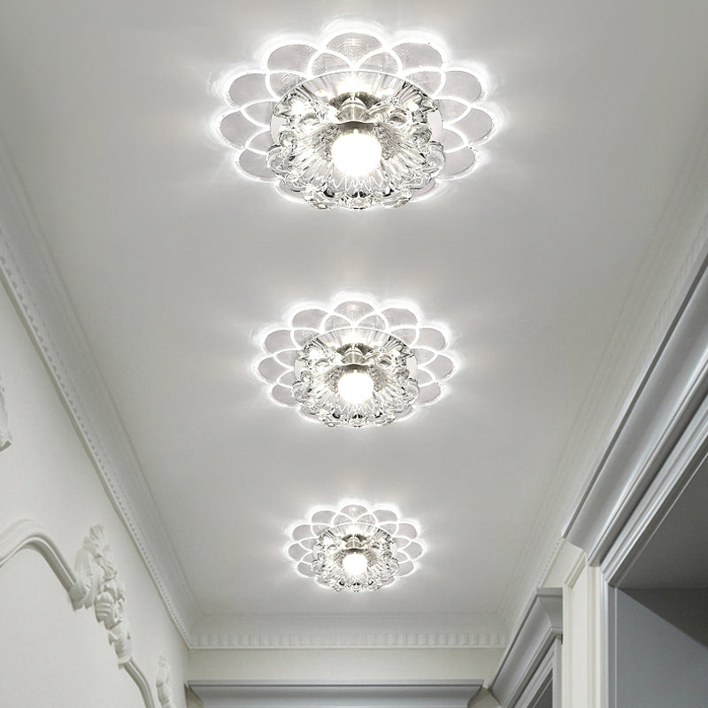 Contemporary Floral Flush Ceiling Light Crystal Entryway LED Flush Mount Lighting in Clear