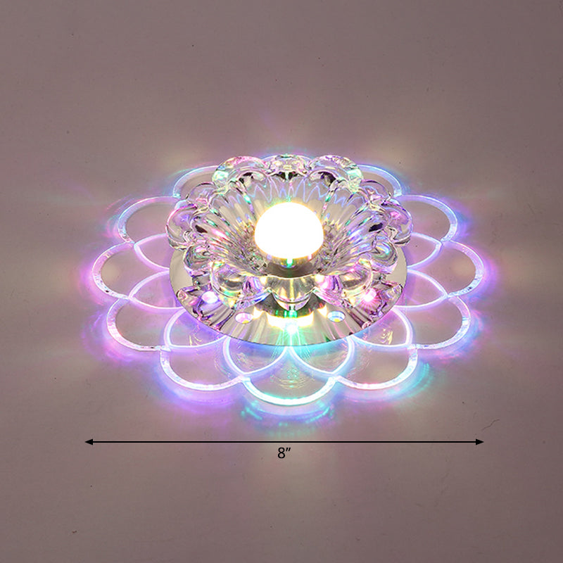 Contemporary Floral Flush Ceiling Light Crystal Entryway LED Flush Mount Lighting in Clear