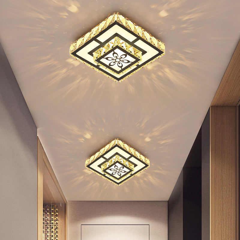 Square Shape Flush Light Modern Style Crystal Corridor LED Flush Ceiling Light Fixture