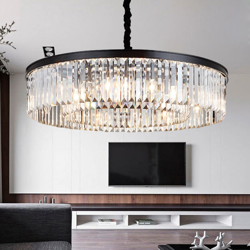 16 "/23,5" /31,5 "Dia lampadario a cristallo rotondo moderno moderno luce a filo nero a filo nero