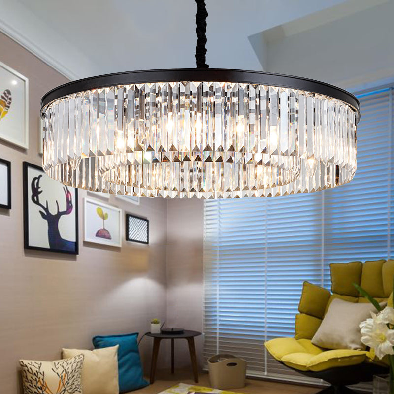 16 "/23,5" /31,5 "Dia lampadario a cristallo rotondo moderno moderno luce a filo nero a filo nero