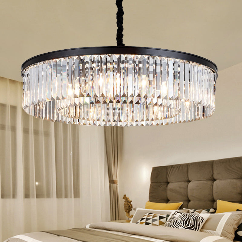16 "/23,5" /31,5 "Dia lampadario a cristallo rotondo moderno moderno luce a filo nero a filo nero