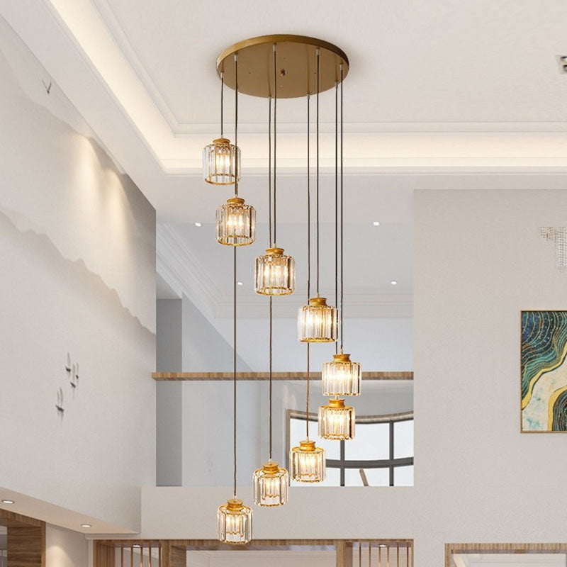 Spiral Cylinder Multi Ceiling Lamp Contemporary Prismatic Crystal Stairwell Suspension Light Fixture