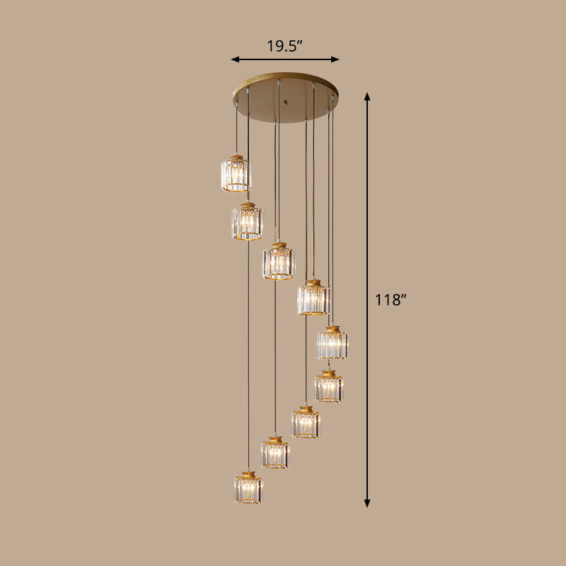Spiral Cylinder Multi Ceiling Lamp Contemporary Prismatic Crystal Stairwell Suspension Light Fixture