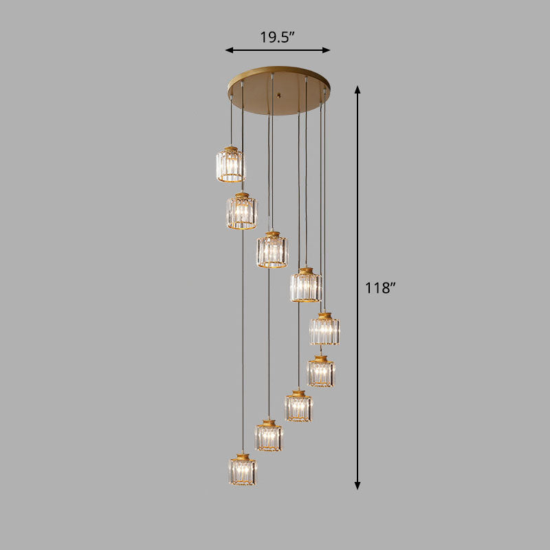 Spiral Cylinder Multi Ceiling Lamp Contemporary Prismatic Crystal Stairwell Suspension Light Fixture