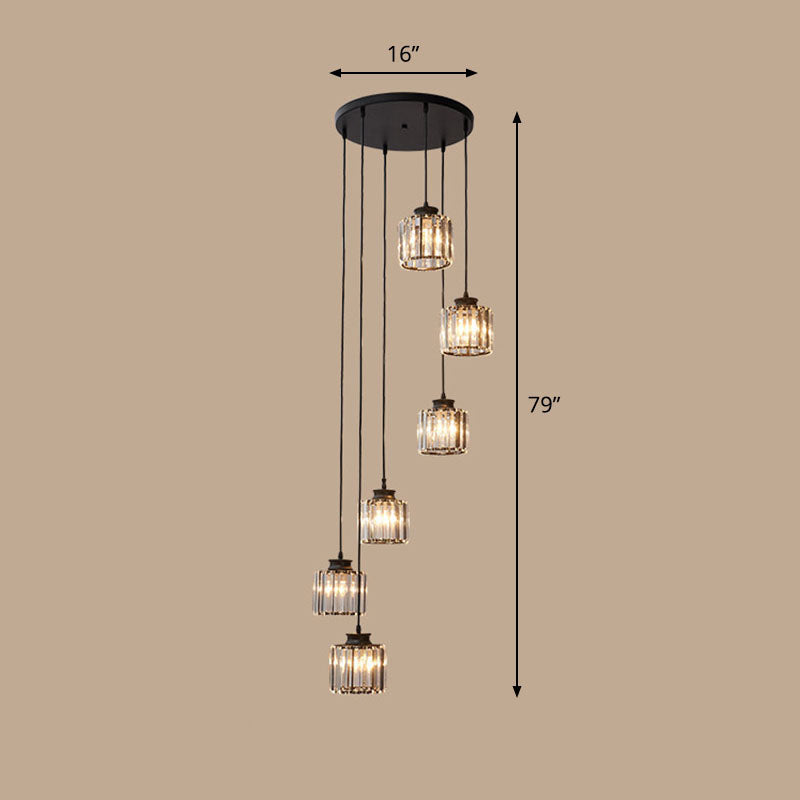 Spiral Cylinder Multi Ceiling Lamp Contemporary Prismatic Crystal Stairwell Suspension Light Fixture