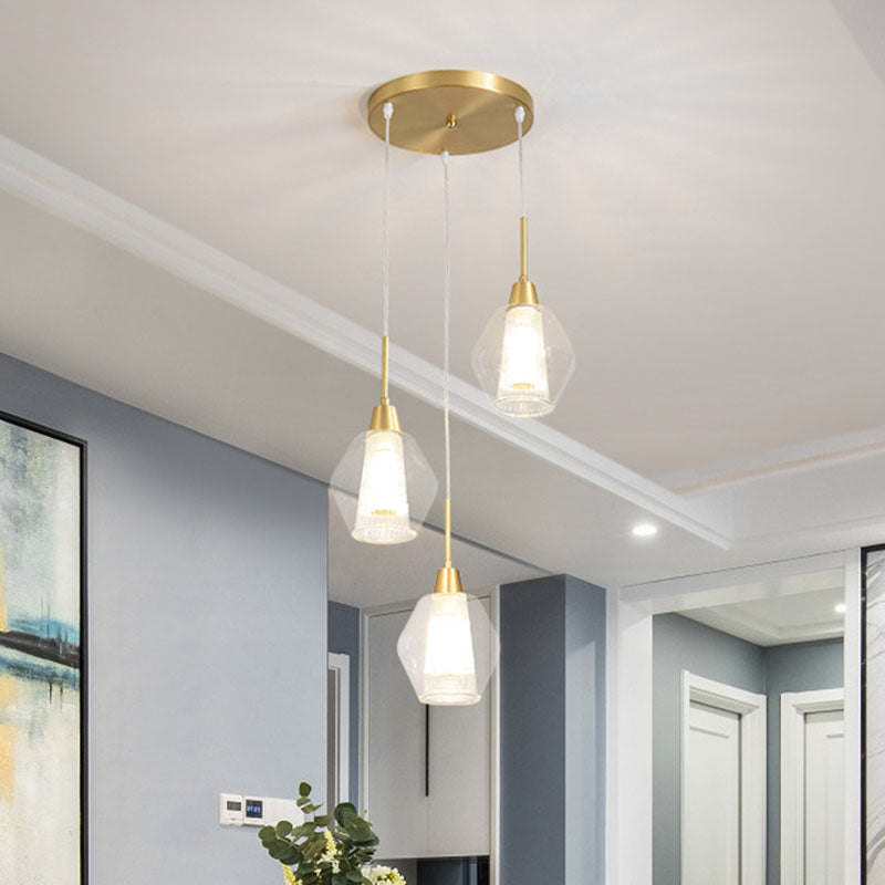 Duidelijke met de hand geblazen glazen gearceerde multi -plafondlamp Noordse stijl gouden suspensieverlichting voor trap