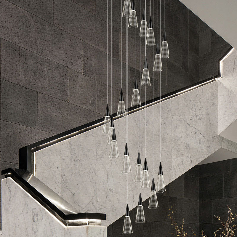 Modern Style Spiral Conical Multi Light Pendant Acrylic Stairwell Hanging Lighting