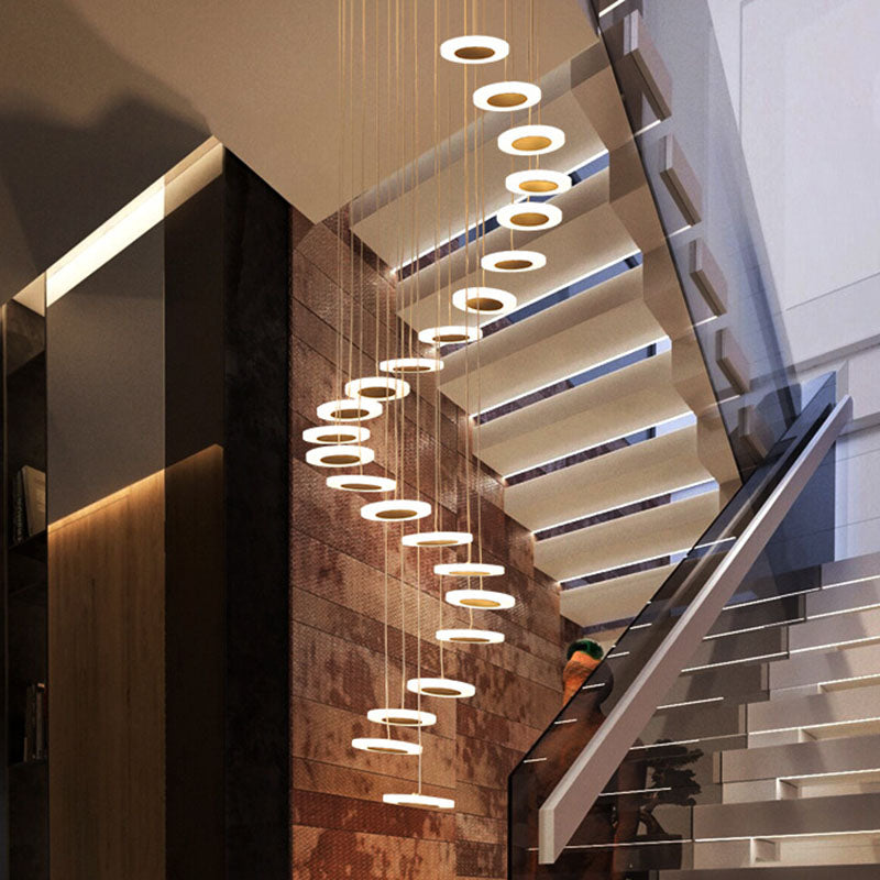 Spiral Disc Multi Ceiling Lamp Contemporary Staircase Suspension Light Fixture in White