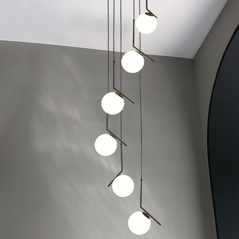 Spiraalvormige bol trappenhuis hangende verlichting opaalglas eenvoud multi -light hanger