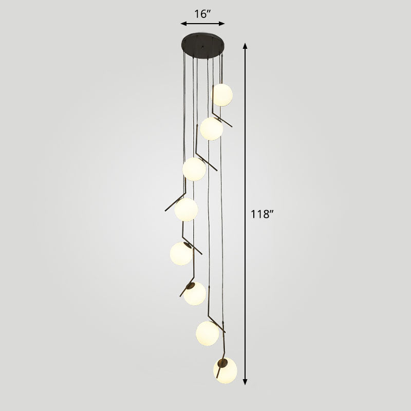 Spiraalvormige bol trappenhuis hangende verlichting opaalglas eenvoud multi -light hanger