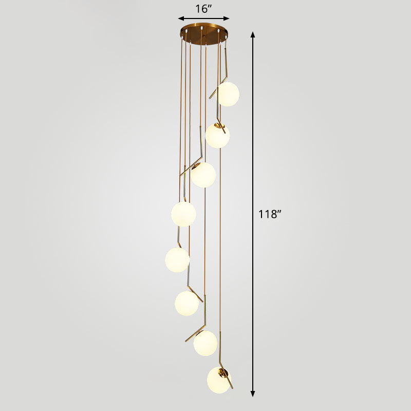 Spiraalvormige bol trappenhuis hangende verlichting opaalglas eenvoud multi -light hanger