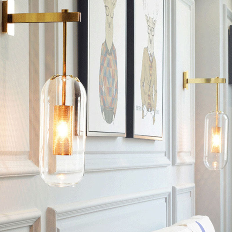 Transparente Glaskapselleuchte Einfaches 1-Licht-Wandmontage Licht mit Drahtgitterschutz im Inneren