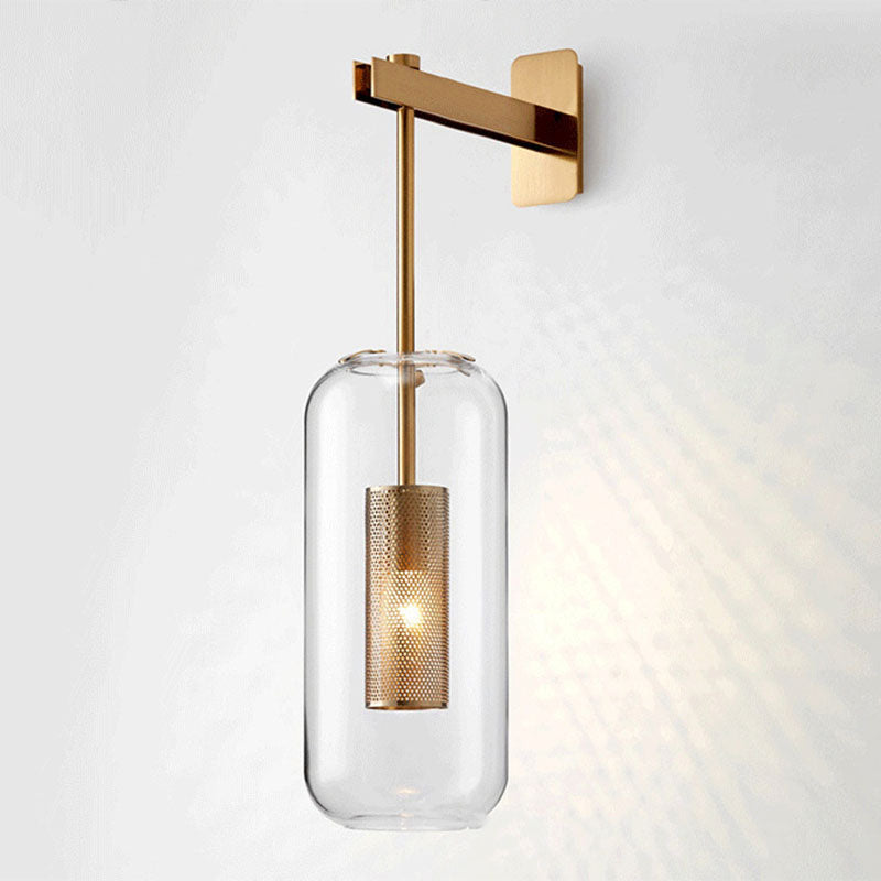 Transparente Glaskapselleuchte Einfaches 1-Licht-Wandmontage Licht mit Drahtgitterschutz im Inneren