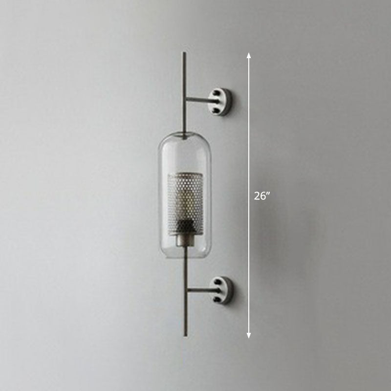 Metal Mesh Screen Wall Light Sconce Minimalist 1-Head Wall Mount Lamp with Clear Glass Shade