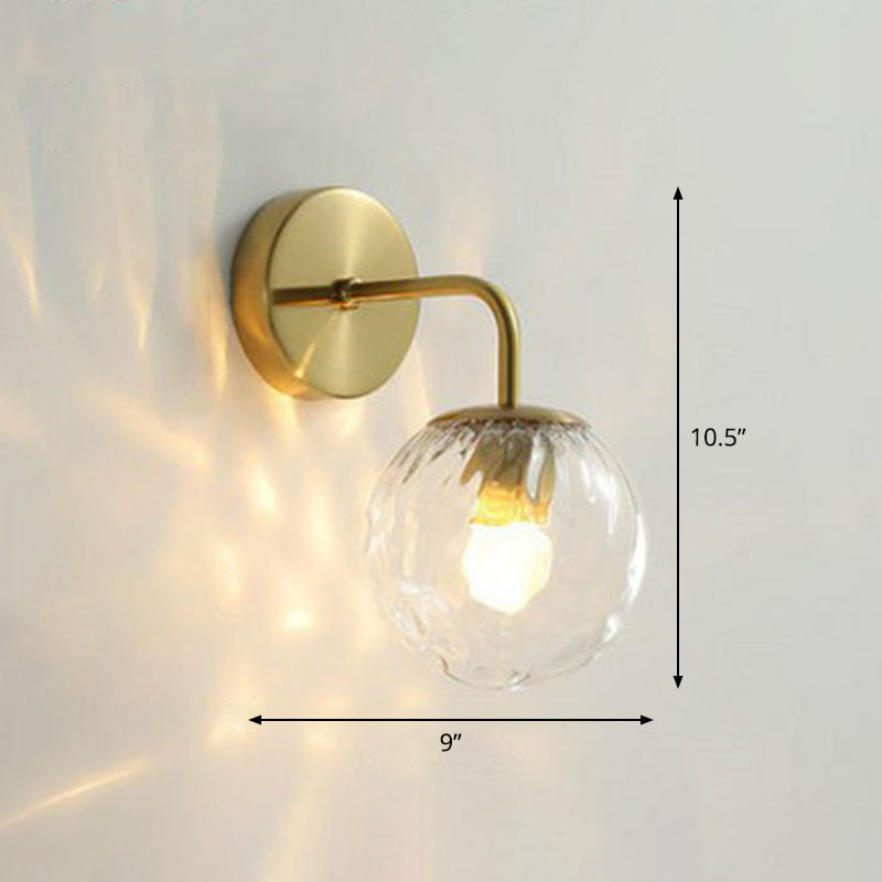 Spherical Wall Mount Light Simple Rippled Glass 1 Head Bedroom Reading Wall Lamp