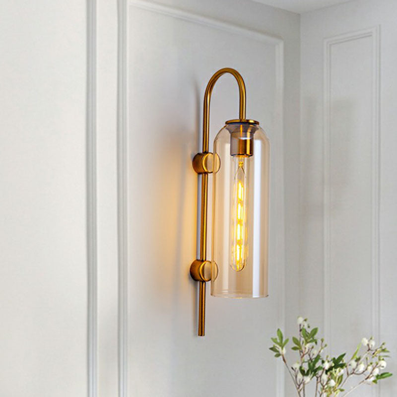 Elongated Dome Wall Sconce Light Post-Modern Glass 1-Light Corridor Wall Lamp with Gooseneck Arm