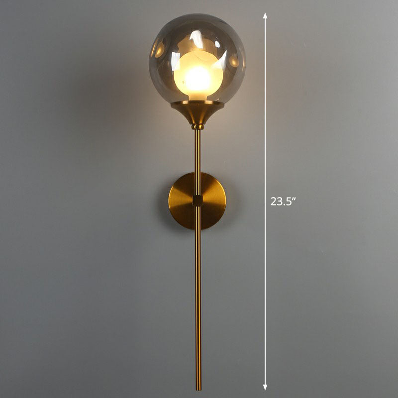 Nordic Ball Shaped Wall Light Glass 1-Bulb Entryway Sconce Lighting with Brass Pencil Arm