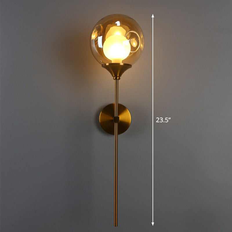 Nordic Ball Shaped Wall Light Glass 1-Bulb Entryway Sconce Lighting with Brass Pencil Arm