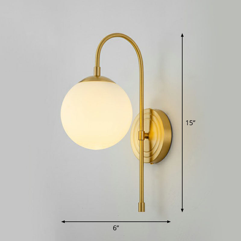 Gooseneck Restaurant Wall Lighting Ideas Metal 1-Light Minimalist Wall Sconce with Ball Glass Shade