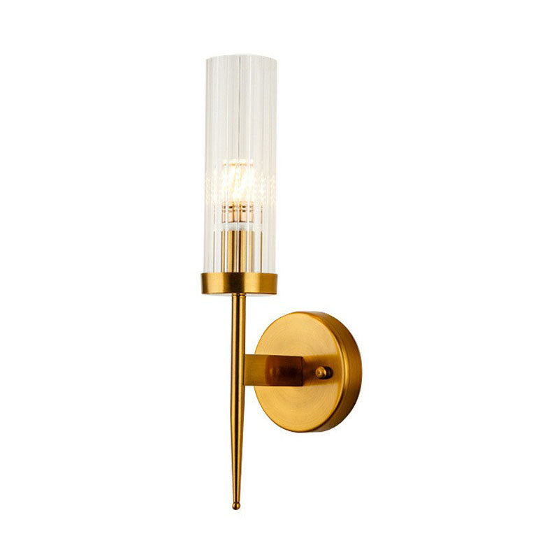 Cylindrical Stairs Wall Lighting Ideas Clear Ribbed Glass Postmodern Wall Mount Light in Gold