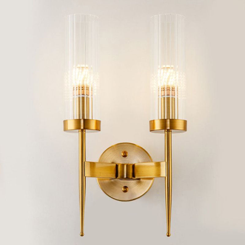 Cylindrical Stairs Wall Lighting Ideas Clear Ribbed Glass Postmodern Wall Mount Light in Gold