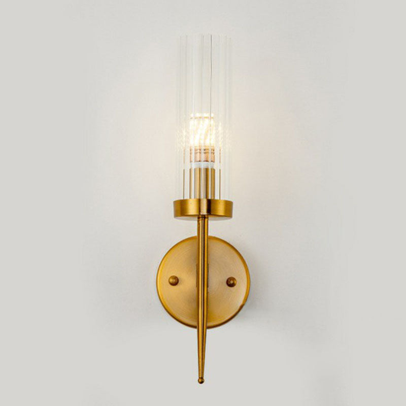 Cylindrical Stairs Wall Lighting Ideas Clear Ribbed Glass Postmodern Wall Mount Light in Gold