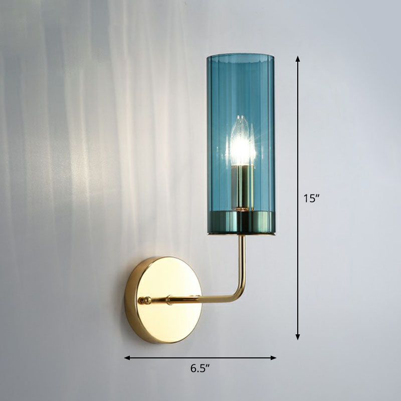 Glass Tube Wall Mounted Lamp Postmodernism 1 Bulb Brass Finish Sconce Light Fixture