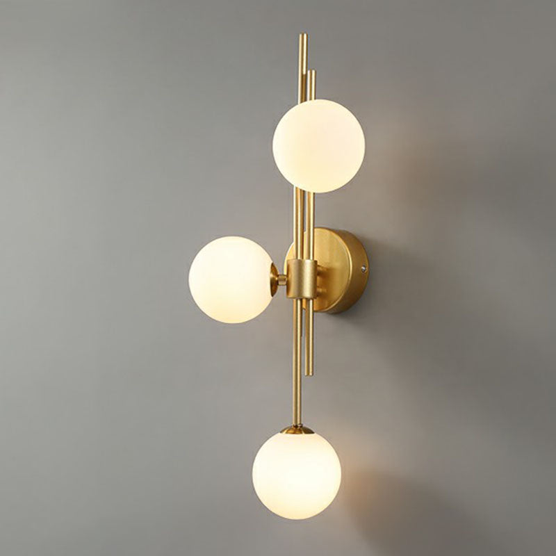 Designer Ball Wall Light Sconce Glass 3-Head Bedroom Wall Mounted Lighting in Brass