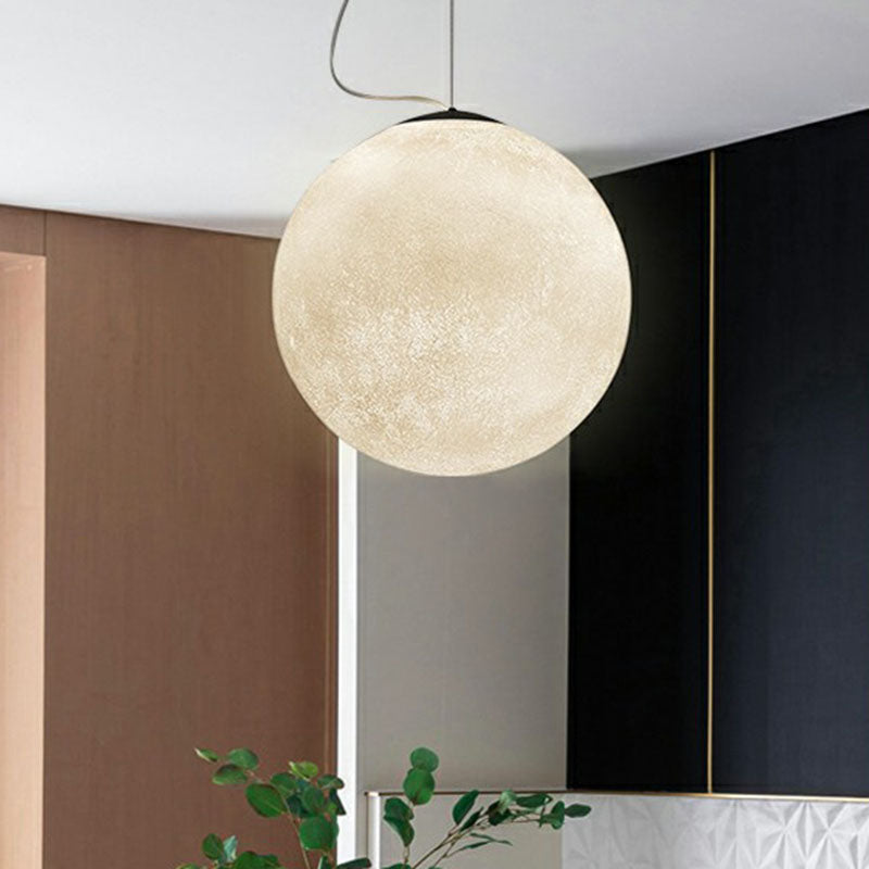 Novelty Minimalist Moon Shaped Hanging Lamp Resin 1 Bulb Dining Room Ceiling Light in White