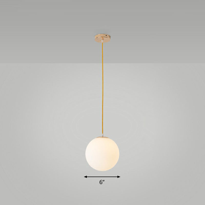Éclairage de suspension sphérique en verre blanc minimalisme 1 Plafond de tête Lumière sur la table