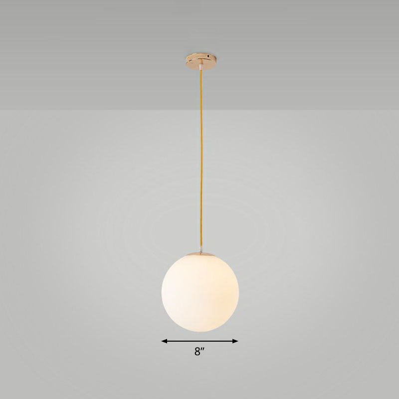 White Glass Spherical Suspension Lighting Minimalism 1 Head Ceiling Pendant Light over Table