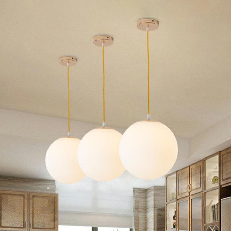White Glass Spherical Suspension Lighting Minimalism 1 Head Ceiling Pendant Light over Table