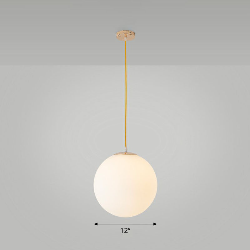 White Glass Spherical Suspension Lighting Minimalism 1 Head Ceiling Pendant Light over Table