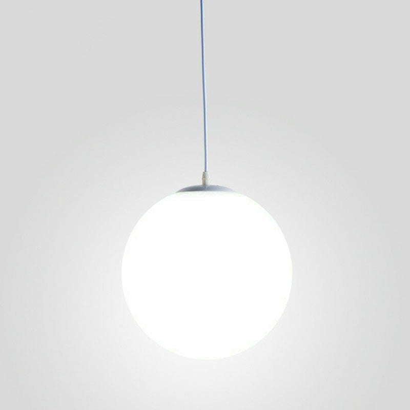 Single Restaurant Hanging Light Minimalist White Ceiling Lamp with Sphere Opal Glass Shade