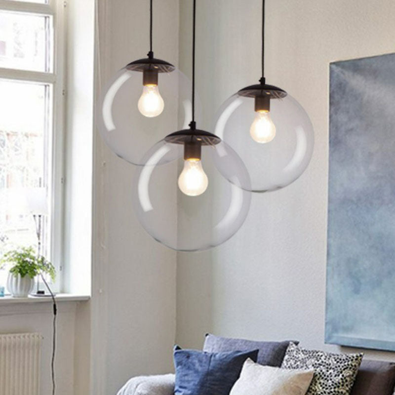 Spherical Pendant Light Simplicity Clear Glass 1-Bulb Black Suspended Lighting Fixture