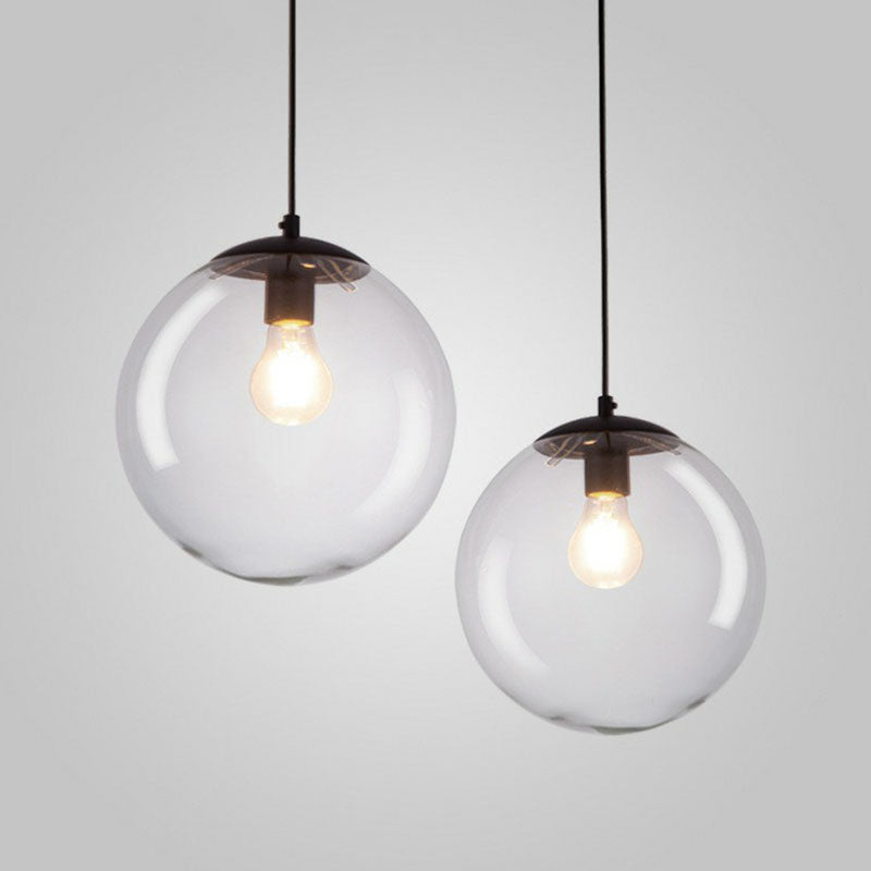 Spherical Pendant Light Simplicity Clear Glass 1-Bulb Black Suspended Lighting Fixture