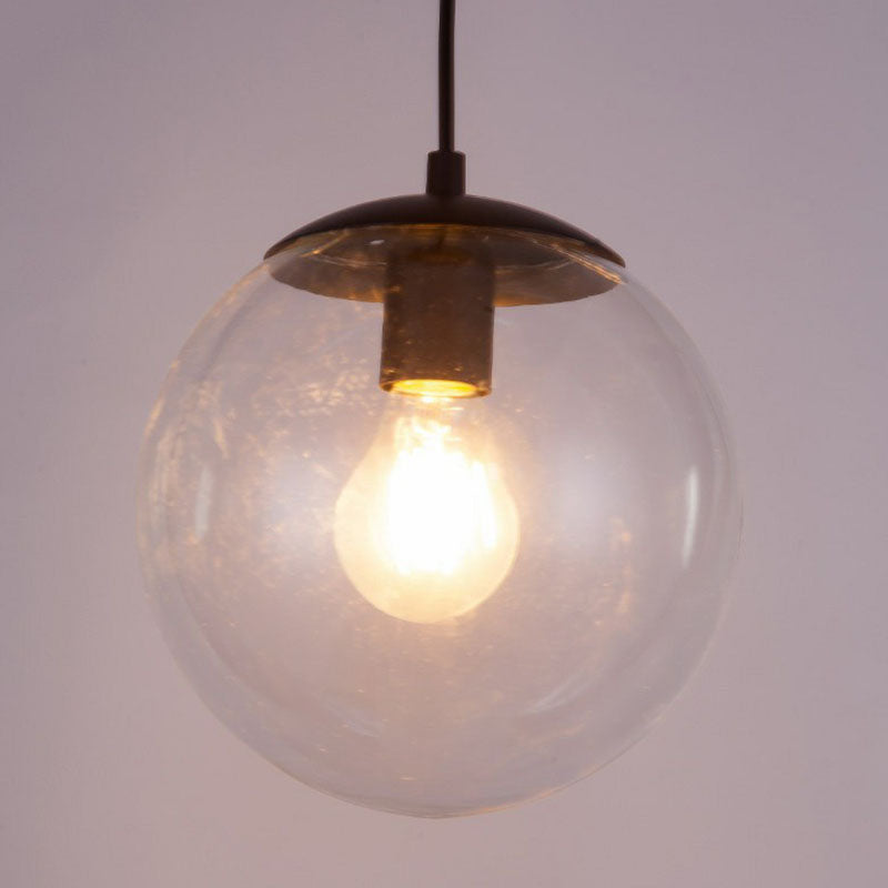 Spherical Pendant Light Simplicity Clear Glass 1-Bulb Black Suspended Lighting Fixture
