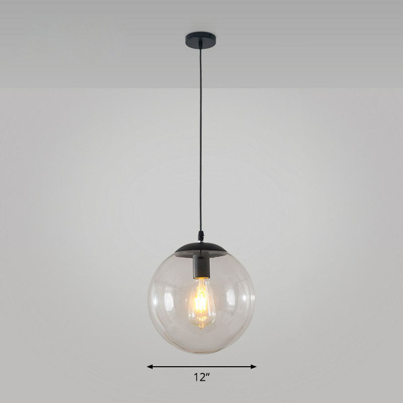 Sphere Restaurant Ceiling Suspension Lamp Glass Single-Bulb Simple Pendant Light in Black