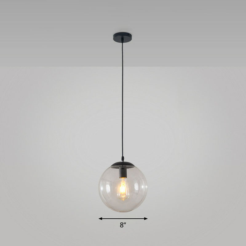 Sphere Restaurant Ceiling Suspension Lamp Glass Single-Bulb Simple Pendant Light in Black