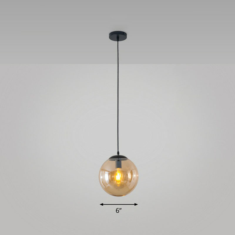 Sphere Restaurant Ceiling Suspension Lamp Glass Single-Bulb Simple Pendant Light in Black