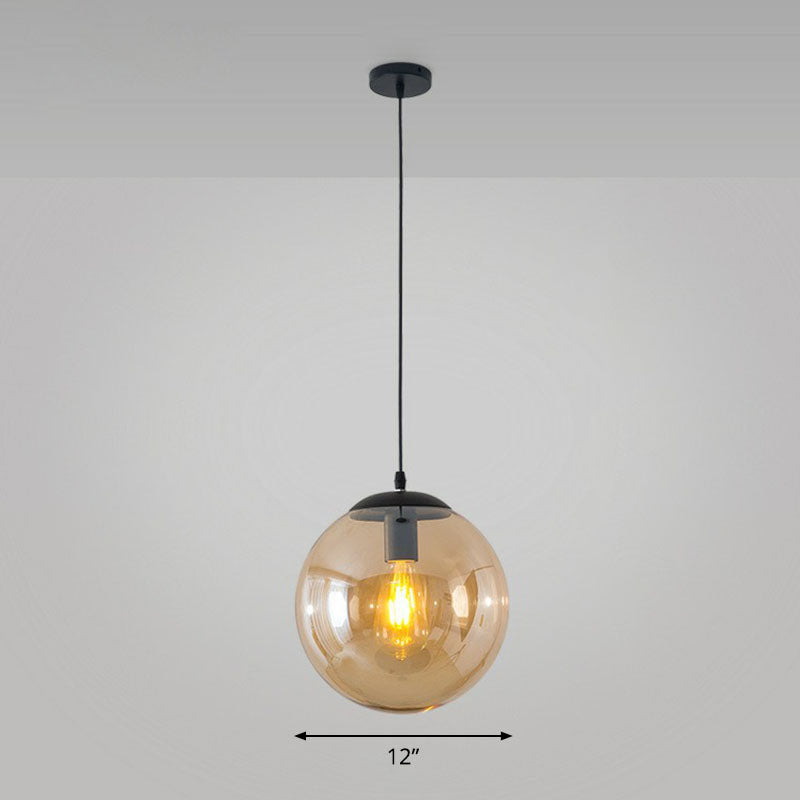 Sphere Restaurant Ceiling Suspension Lamp Glass Single-Bulb Simple Pendant Light in Black