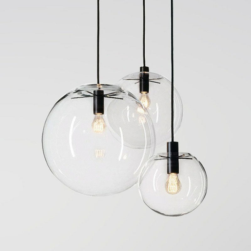 Clear Glass Globe Hanging Light Minimalistic 1-Light Black Pendant Lighting for Restaurant