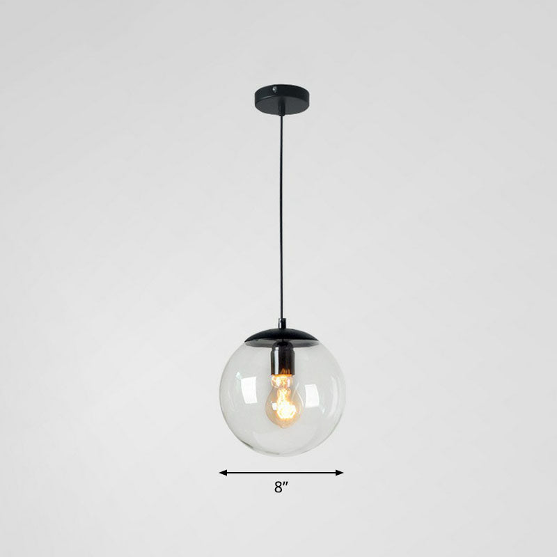 Clear Glass Globe Hanging Light Minimalistic 1-Light Black Pendant Lighting for Restaurant