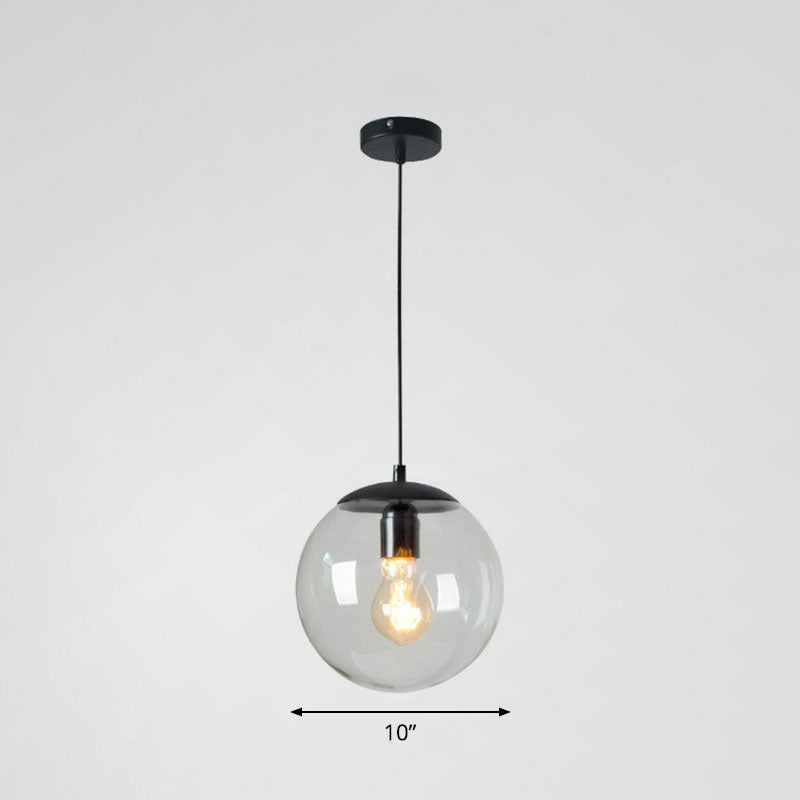 Clear Glass Globe Hanging Light Minimalistic 1-Light Black Pendant Lighting for Restaurant