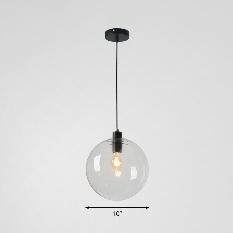 Clear Glass Globe Hanging Light Minimalistic 1-Light Black Pendant Lighting for Restaurant