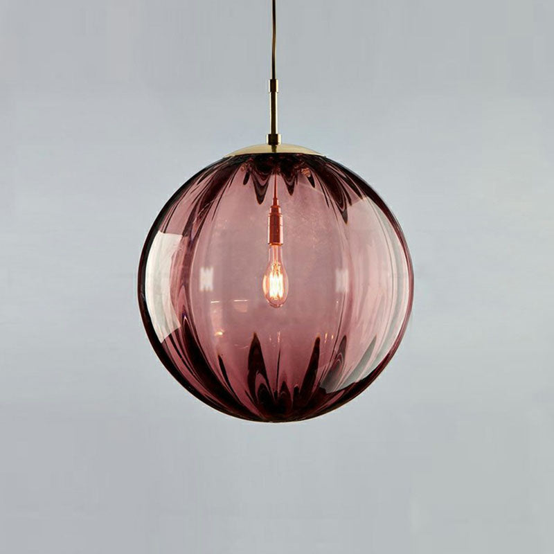 Glass Pumpkin Ball Shaped Pendant Modern 1-Light Hanging Light Fixture for Dining Room