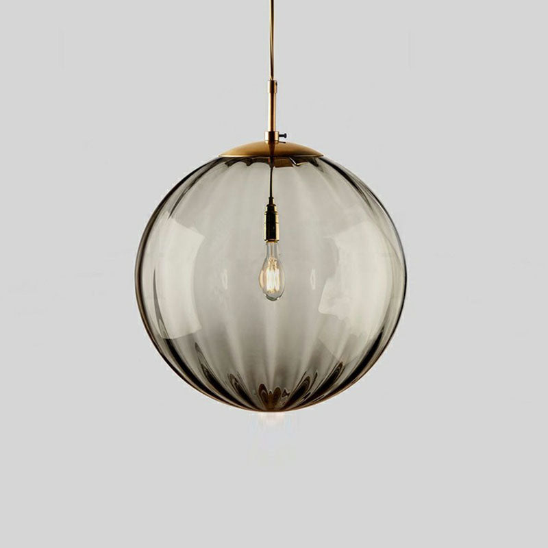 Glass Pumpkin Ball Shaped Pendant Modern 1-Light Hanging Light Fixture for Dining Room