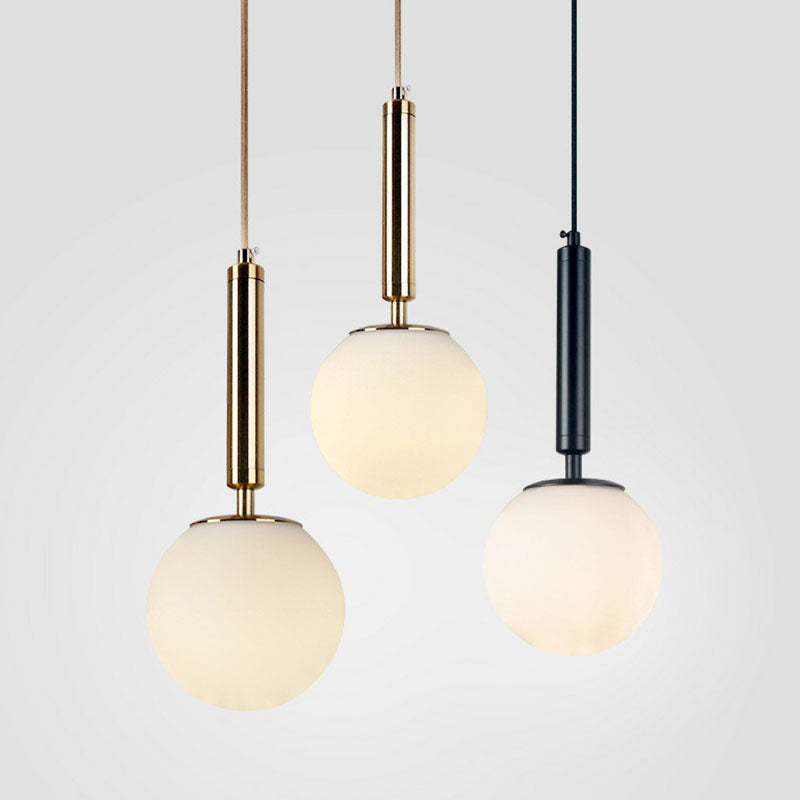 Single-Bulb Bedside Hanging Lamp Simple Pendant Light with Ball White Glass Shade